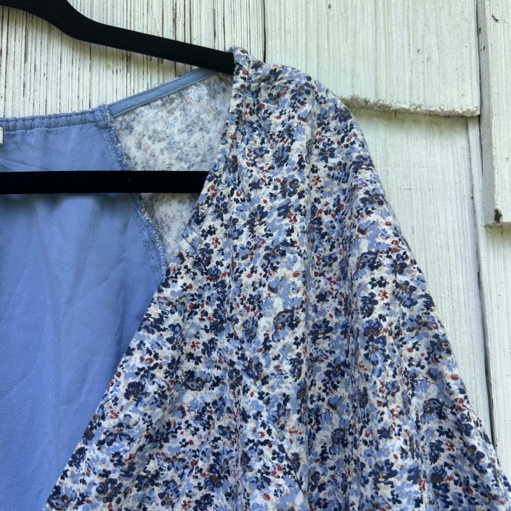 Abercrombie & Fitch Blue Floral Linen Blend Tie Front Puff Sleeve Crop Top M - Picture 3 of 7